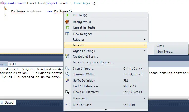 Using Generate from Usage feature in Visual Studio 2010