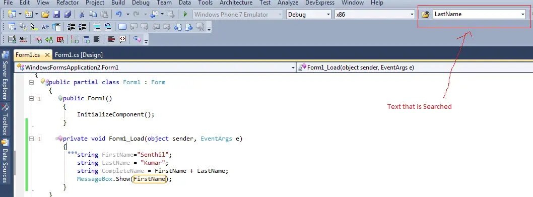 Search the Selected Text in the Sourcecode without using Find Window in Visual Studio 2010