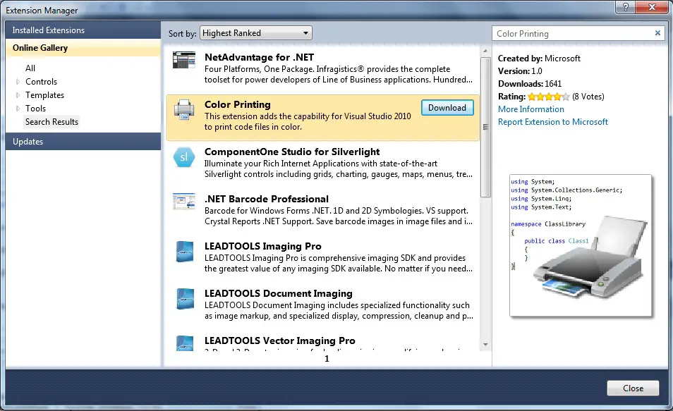 Color Printing Extension in Visual Studio