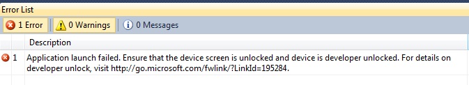 Common Errors on running Apps in Windows Phone 7 Device using Visual Studio