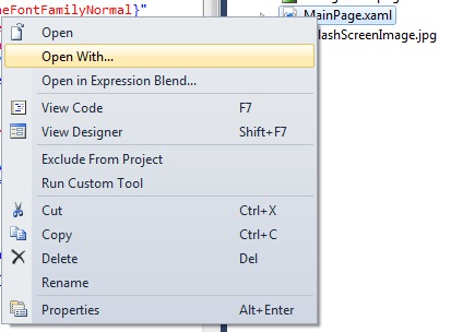 How to change the Default view of the Windows Phone form in Visual Studio 2010 ?