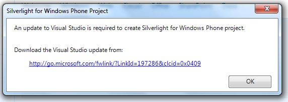 WP7 - Update to Visual Studio Error