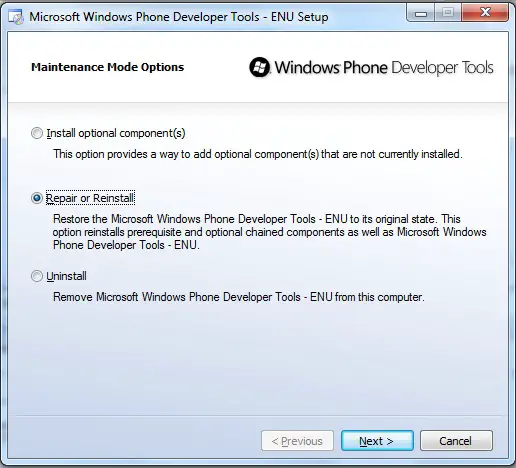WP7 - Update to Visual Studio Error