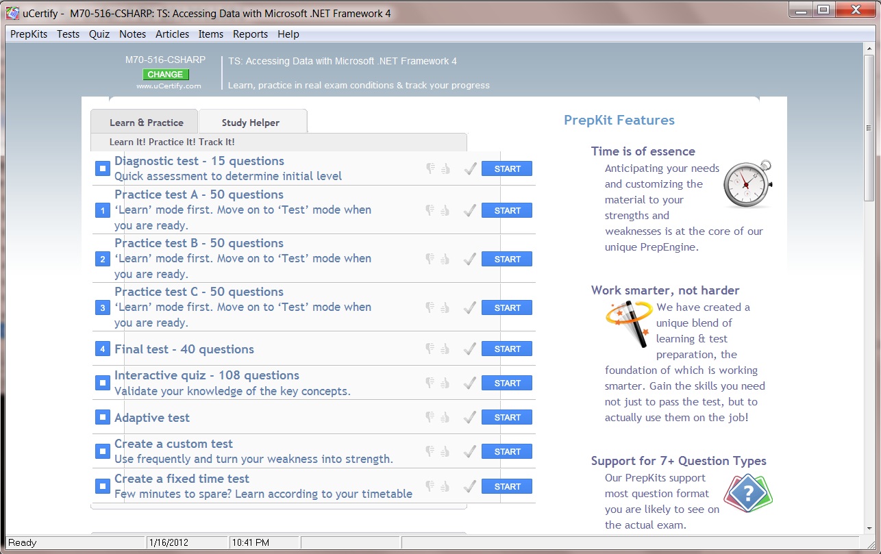 Exam- 70-516 Accessing Data with Microsoft .NET Framework 4 PrepKit from uCertify