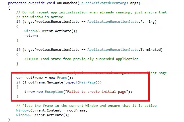 How to change the Start page of the Windows 8 App in Visual Studio 2012 ?