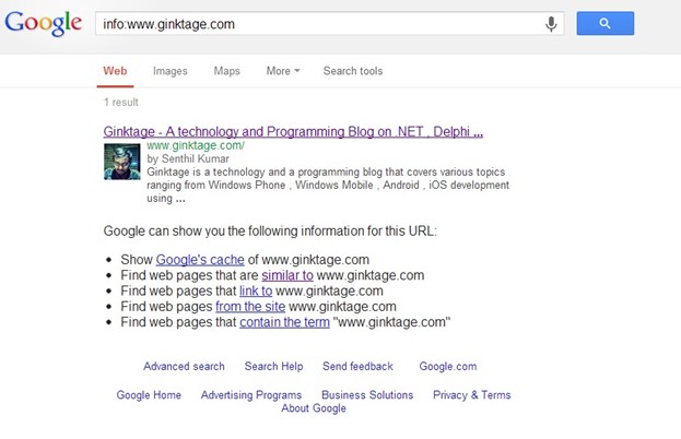 Trick - Display Web Page Information in Google