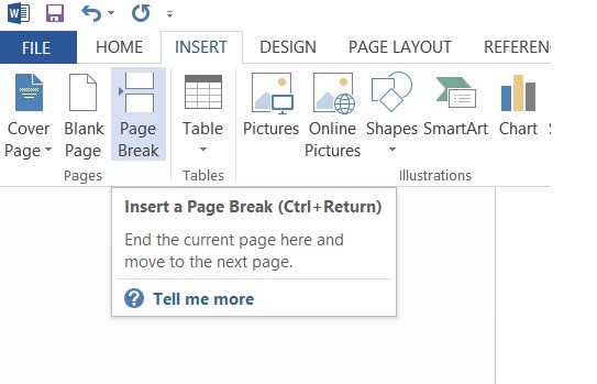 Ways to Insert Page Break in Microsoft Word 2013