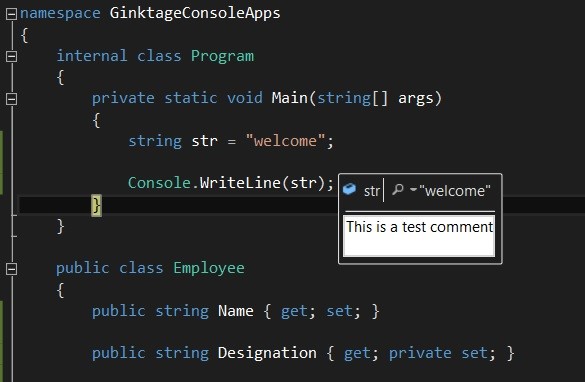 Visual Studio 2012 Tips and Tricks - DataTip & Comments