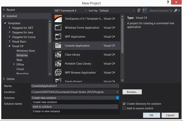 Visual Studio 2012 Tips and Tricks - Create a New Project and Add to Existing Solution