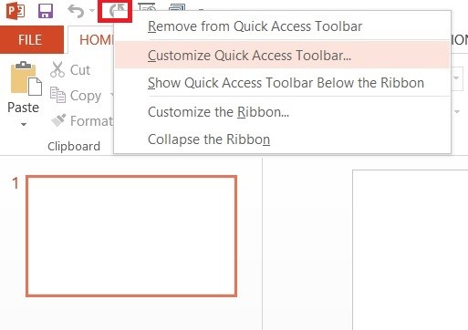 How to Add a Command to Quick Access Toolbar in PowerPoint 2013?