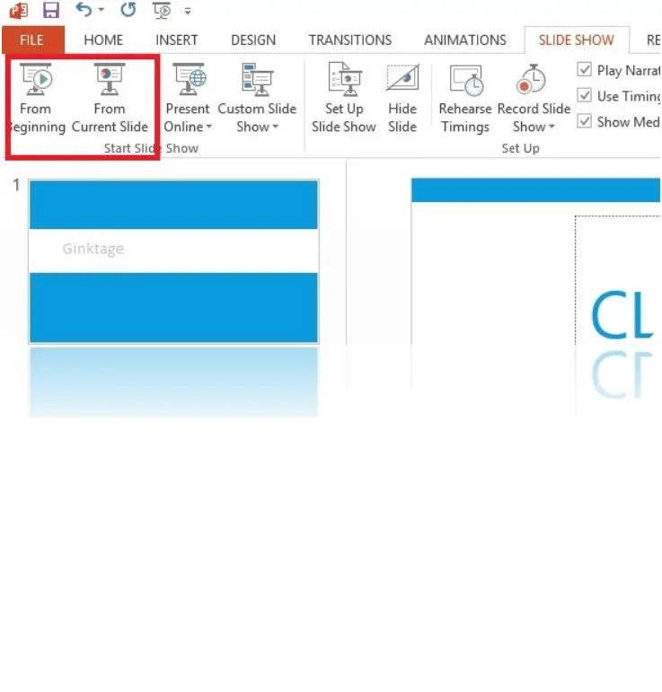 How to Start the Slideshow from the Current Slide in PowerPoint 2013?